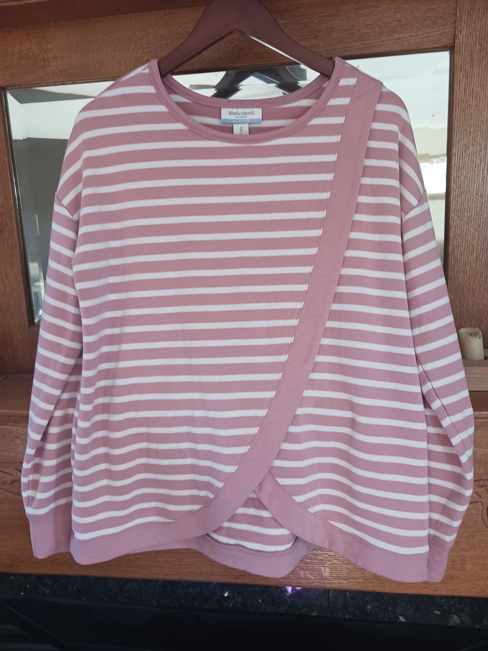 Motherhood Maternity Dusty Pink & White Striped Nursing Pullover